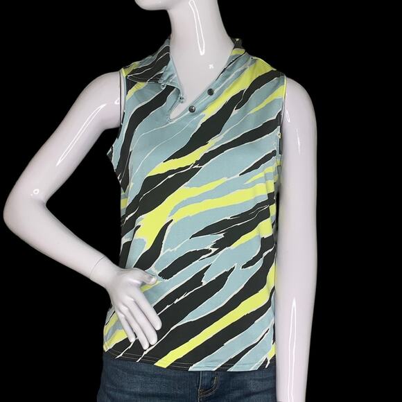 Jamie Sadock Sleeveless Blouse Pullover Size S Green Tones and Black - Picture 2 of 14